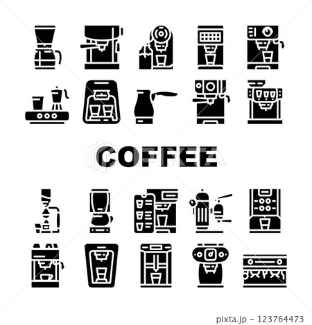 Coffee Machine Barista Equipment Icons Set Vector 123764473
