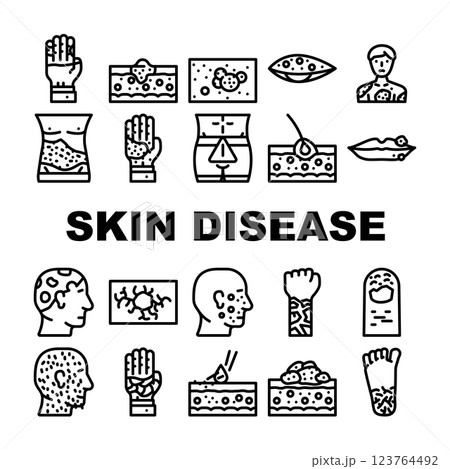 Skin Disease Human Health Problem Icons Set Vector 123764492