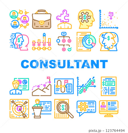 Business Consultant Advicing Icons Set Vector Business Consultant Advicing Icons Set Vector 123764494