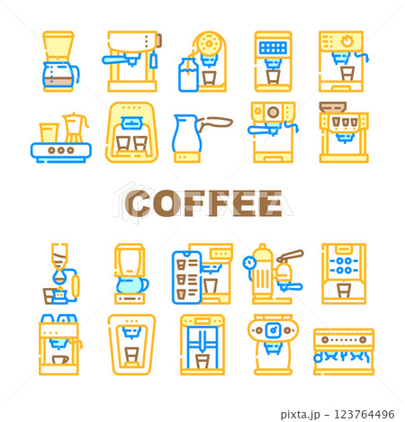 Coffee Machine Barista Equipment Icons Set Vector 123764496