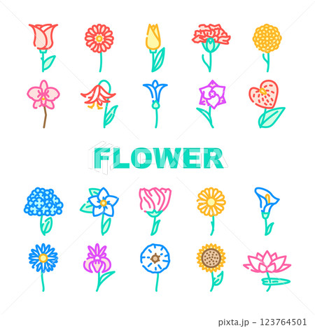 Flower Natural Aromatic Plant Icons Set Vector 123764501