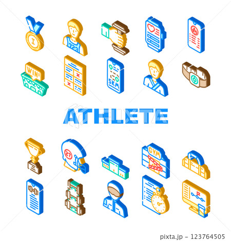 Athlete Sport Equipment And Award Icons Set Vector 123764505