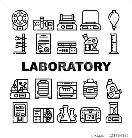 Laboratory Equipment For Analysis Icons Set Vector 123764532