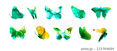 Set of butterfly watercolor silhouettes. hand drawing. Not AI. Vector illustration 123764684
