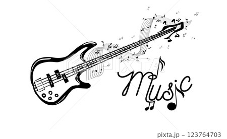 Guitar and notes abstract . hand drawing. Not AI. Vector illustration. 123764703