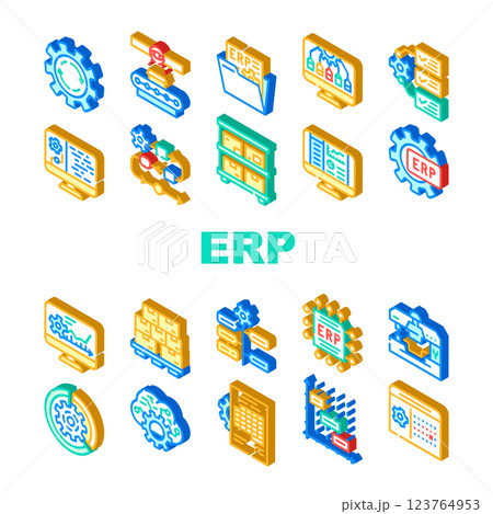 Erp Enterprise Resource Planning Icons Set Vector 123764953