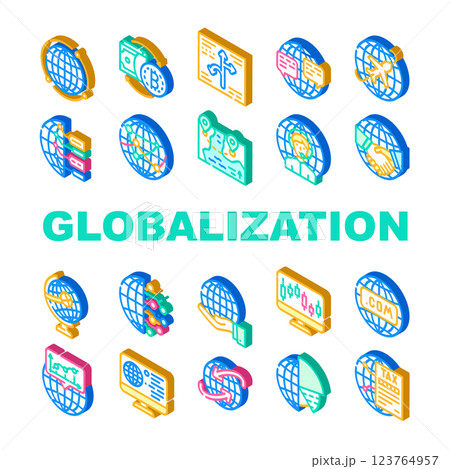 Globalization Worldwide Business Icons Set Vector Globalization Worldwide Business Icons Set Vector 123764957