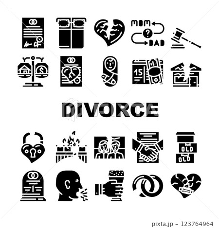 Divorce Couple Canceling Marriage Icons Set Vector 123764964
