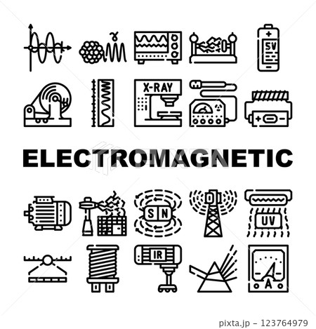 Electromagnetic Science Physics Icons Set Vector 123764979