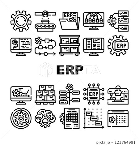 Erp Enterprise Resource Planning Icons Set Vector 123764981