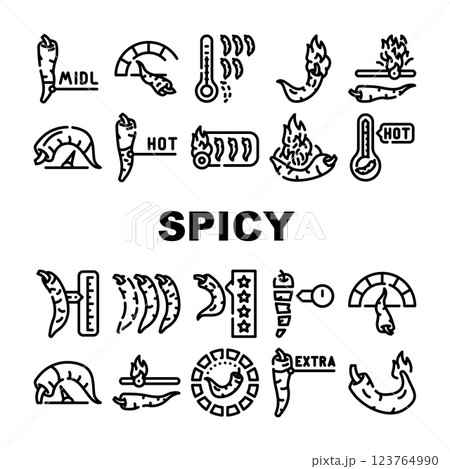 Spicy Pepper Different Scale Icons Set Vector Spicy Pepper Different Scale Icons Set Vector 123764990
