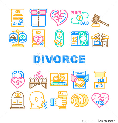 Divorce Couple Canceling Marriage Icons Set Vector Divorce Couple Canceling Marriage Icons Set Vector 123764997