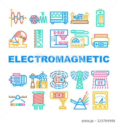 Electromagnetic Science Physics Icons Set Vector Electromagnetic Science Physics Icons Set Vector 123764998