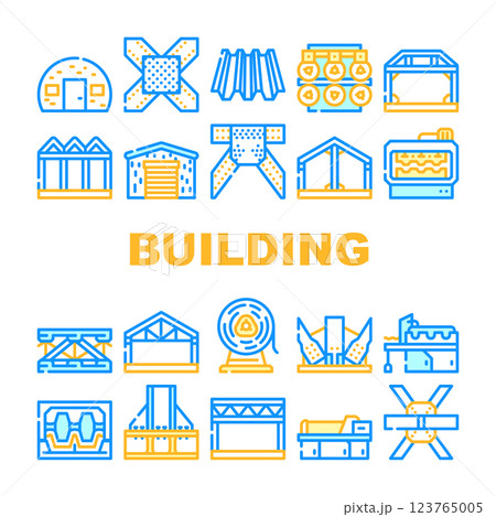 Self-framing Metallic Building Icons Set Vector 123765005