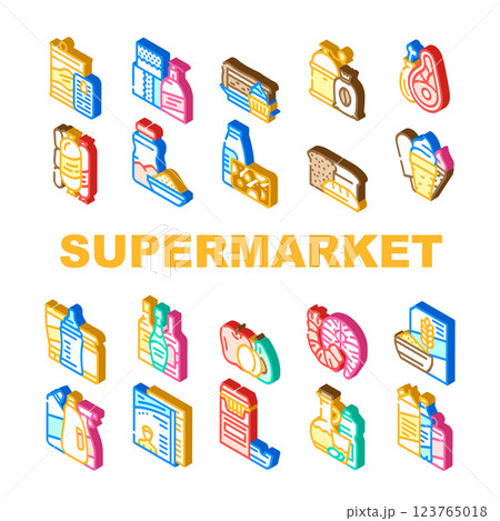 Supermarket Selling Department Icons Set Vector 123765018
