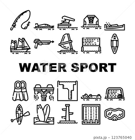 Water Sports Active Occupation Icons Set Vector Water Sports Active Occupation Icons Set Vector 123765040