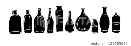 A set of black bottles. hand drawing. Not AI, Vector illustration 123765083