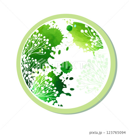 Green round abstraction with branches. hand drawing. Not AI, Vector illustration 123765094