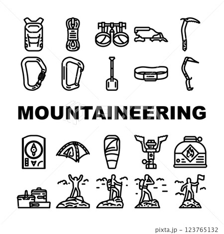 mountaineering tool sport icons set vector 123765132