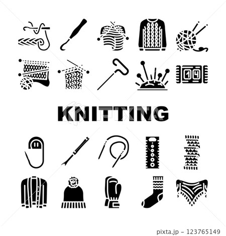 knitting wool textile knit icons set vector knitting wool textile knit icons set vector 123765149