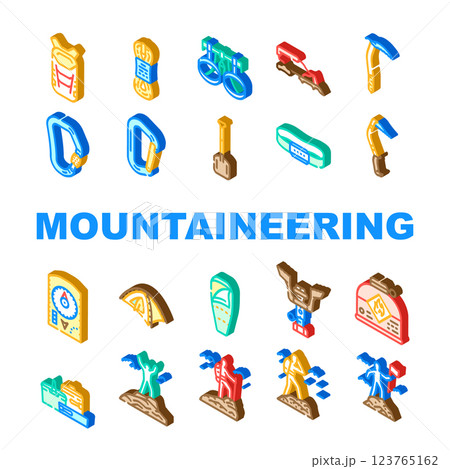 mountaineering tool sport icons set vector 123765162