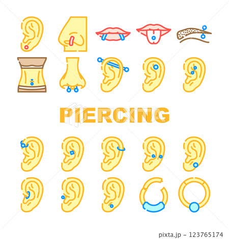 piercing ring earring nose icons set vector 123765174