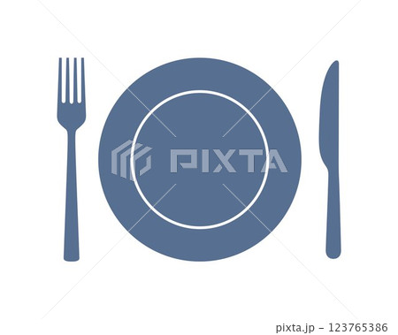 Plate, fork and knife icon in flat style. Bar, cafe, hotel concept. Simple eating icon. Vector illustration. Plate, fork and knife icon in flat style. Bar, cafe, hotel concept. Simple eating icon. Vector illustration. 123765386