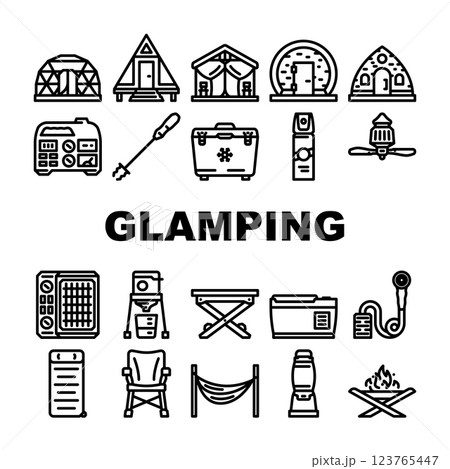 glamping tent nature luxury tipi icons set vector 123765447
