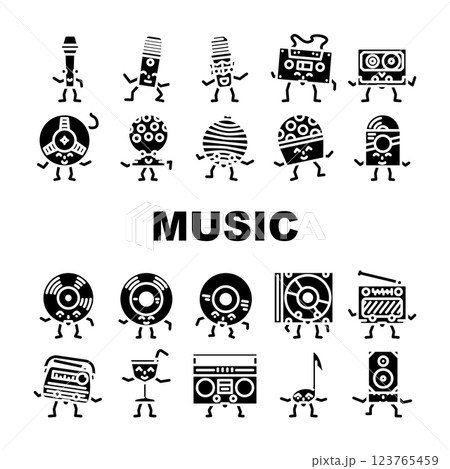 retro music party vintage icons set vector 123765459