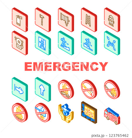 emergency fire exit safety escape icons set vector 123765462