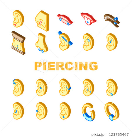 piercing ring earring nose icons set vector 123765467