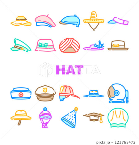 hat cap white head icons set vector hat cap white head icons set vector 123765472