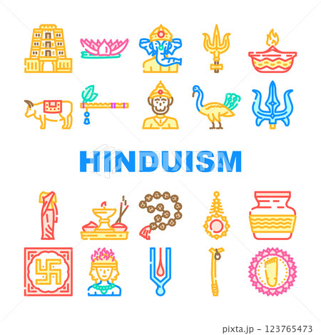 hinduism hindu god om icons set vector 123765473