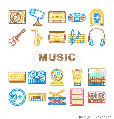 retro music vintage party icons set vector 123765477