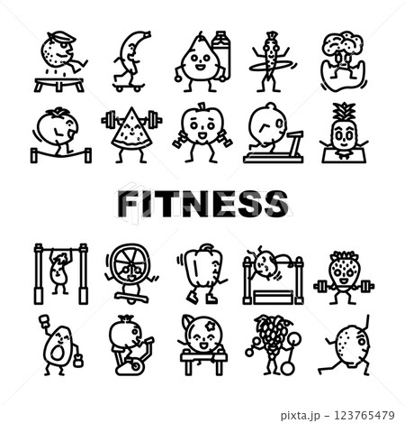 fruit fitness food diet icons set vector 123765479