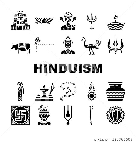 hinduism hindu god om icons set vector 123765503