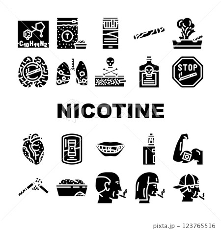 nicotine tobacco unhealthy icons set vector 123765516