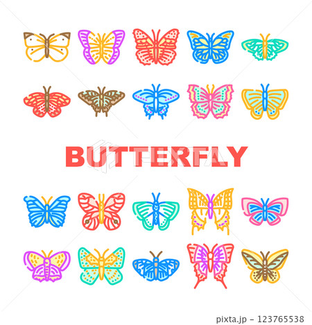 butterfly white nature icons set vector 123765538