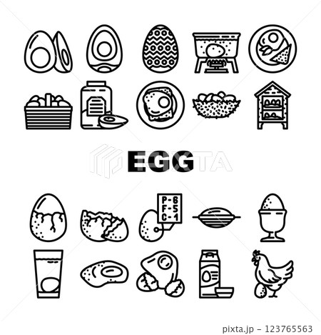 chicken egg farm brown icons set vector 123765563