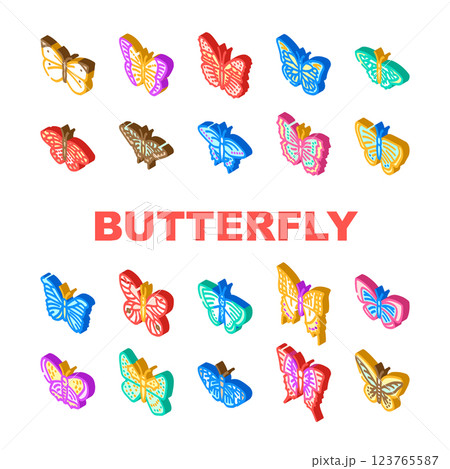 butterfly white nature icons set vector 123765587