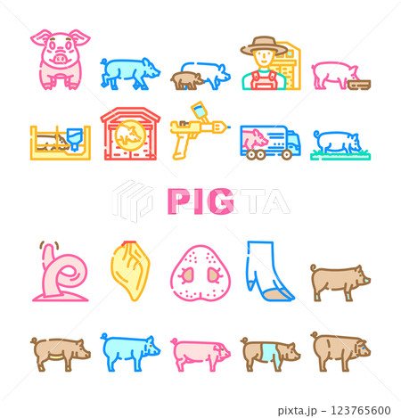 pig pork farm icons set vector pig pork farm icons set vector 123765600