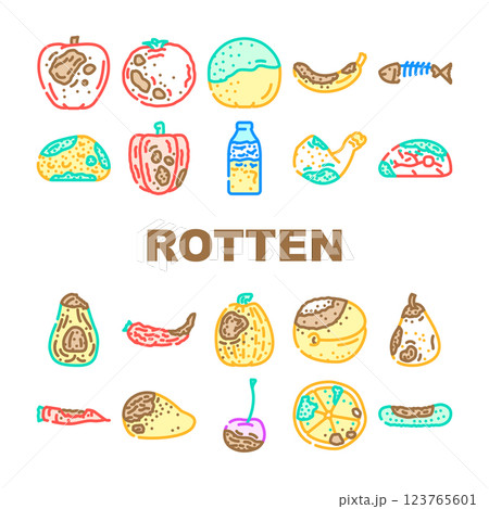 rotten food waste icons set vector 123765601