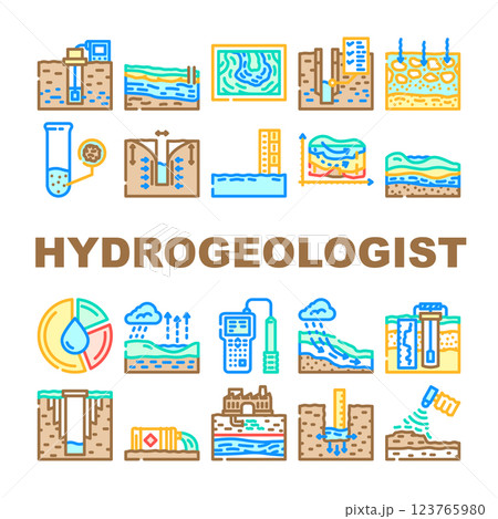 hydrogeologist industrial icons set vector 123765980