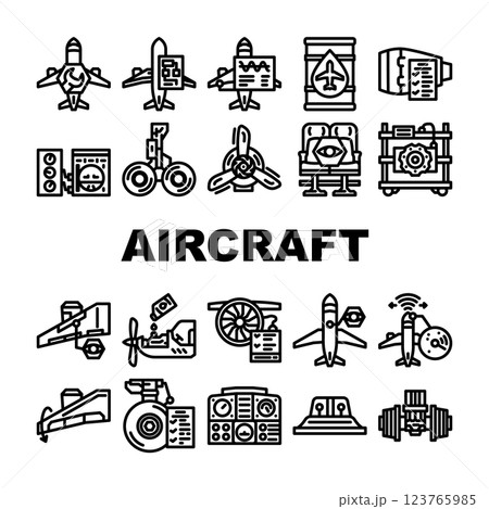 aircraft mechanic aviation icons set vector 123765985