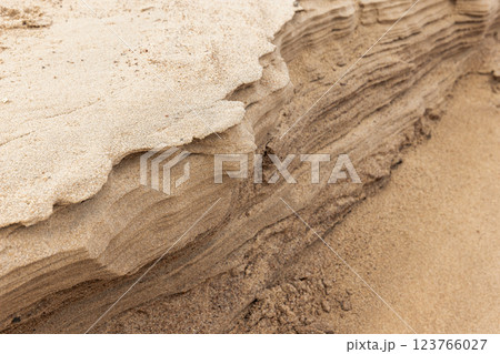 View of distinct horizontal layers of sand View of distinct horizontal layers of sand 123766027