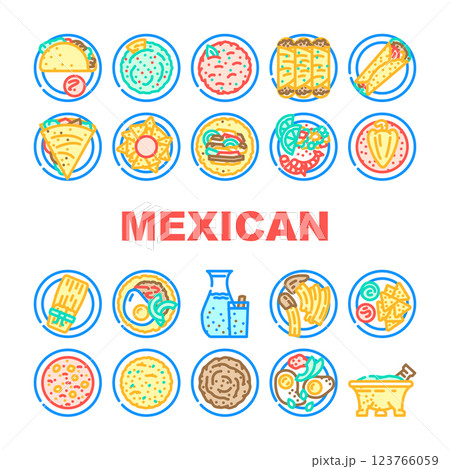 mexican cuisine dinner food icons set vector 123766059
