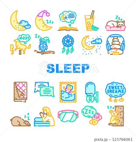 sleep bed pillow dream night icons set vector sleep bed pillow dream night icons set vector 123766061