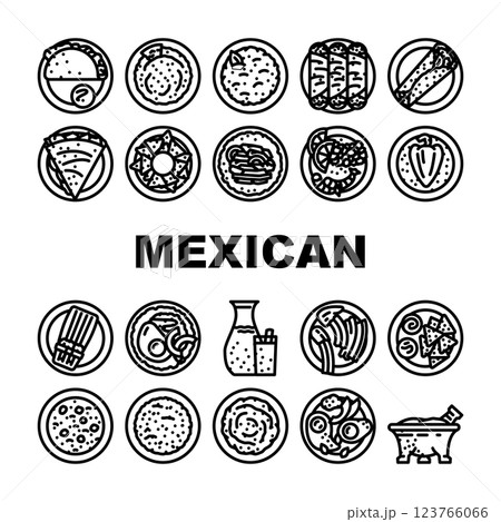 mexican cuisine dinner food icons set vector mexican cuisine dinner food icons set vector 123766066