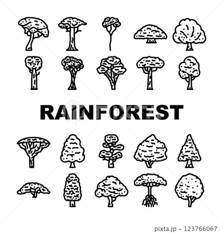 rainforest tree forest green icons set vector 123766067