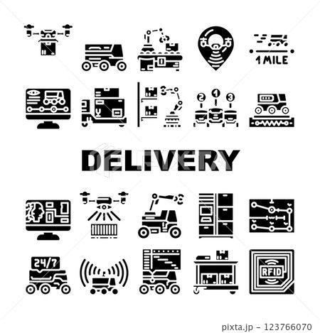 autonomous robot delivery icons set vector 123766070